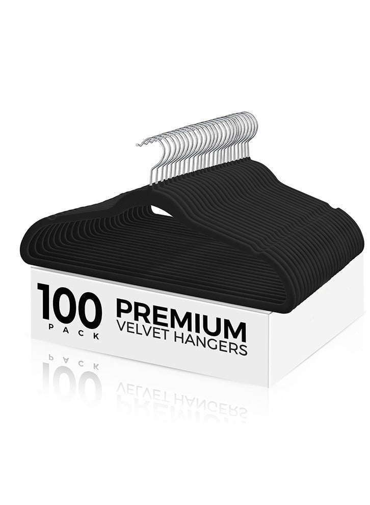 100 Black High-Quality Velvet Hangers, Non-Slip Flocking Hangers, Sturdy Hangers, 360° Rotatable Hooks, Heavy-Duty and Durable Thin Hangers, Saving Wardrobe Space - Image 1