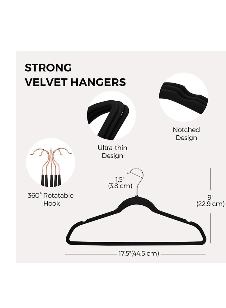100 Black High-Quality Velvet Hangers, Non-Slip Flocking Hangers, Sturdy Hangers, 360° Rotatable Hooks, Heavy-Duty and Durable Thin Hangers, Saving Wardrobe Space - Image 5