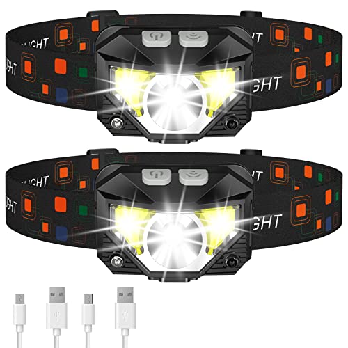 LHKNL Headlamp Flashlight, Lumen Ultra-Light Bright LED Rechargeable Headlight with White Red Light, 2-Pack Waterproof Motion Sensor Head Lamp,8 Modes for Outdoor Camping Running Hiking Fishing - Image 1