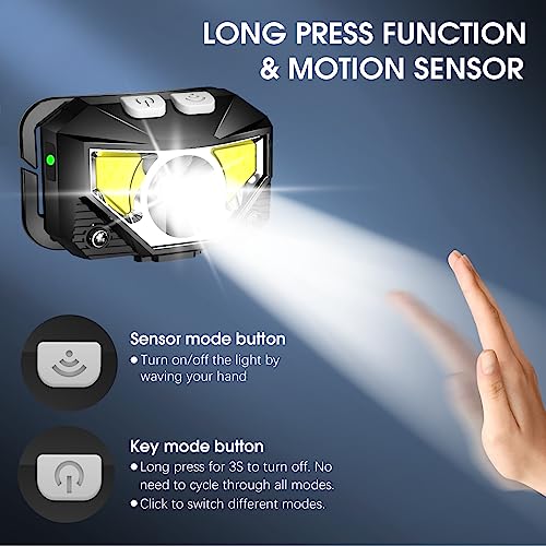 LHKNL Headlamp Flashlight, Lumen Ultra-Light Bright LED Rechargeable Headlight with White Red Light, 2-Pack Waterproof Motion Sensor Head Lamp,8 Modes for Outdoor Camping Running Hiking Fishing - Image 3