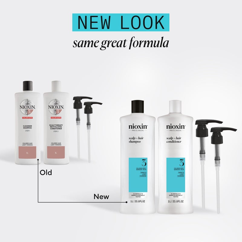 Nioxin System 3 Shampoo & Conditioner Prepack| For Colored or Damaged Hair with Light Thinning | With Niacinamide and Biotin | Pumps Included| 33.8 Fl oz. - Image 2