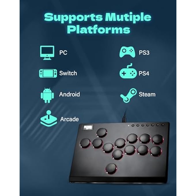 8Bitdo ALL METAL ARCADE STICK M16, ALL-BUTTON ARCADE CONTROLLER FOR SWITCH, PC, PS4, PS3, STEAM DECK, ARCADE FIGHT STICK JOYSTICK WITH TURBO & CUSTOM RGB, SUPPORTS HOT-SWAP & SOCD - Image 3