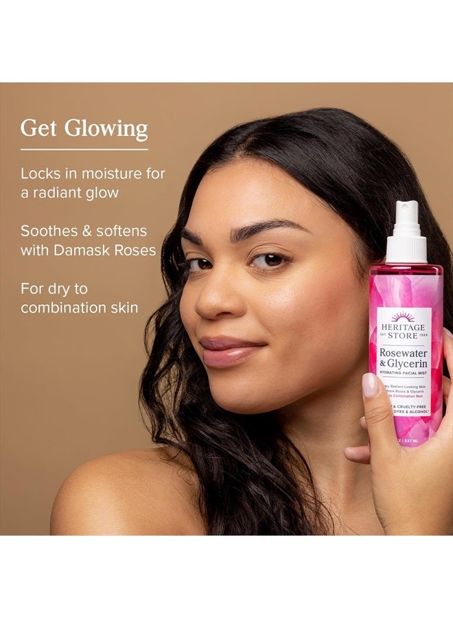 Heritage Store ماء الورد والجلسرين، رذاذ مرطب للبشرة والشعر، بدون أصباغ أو كحول، نباتي (8 أونصة) - Image 2