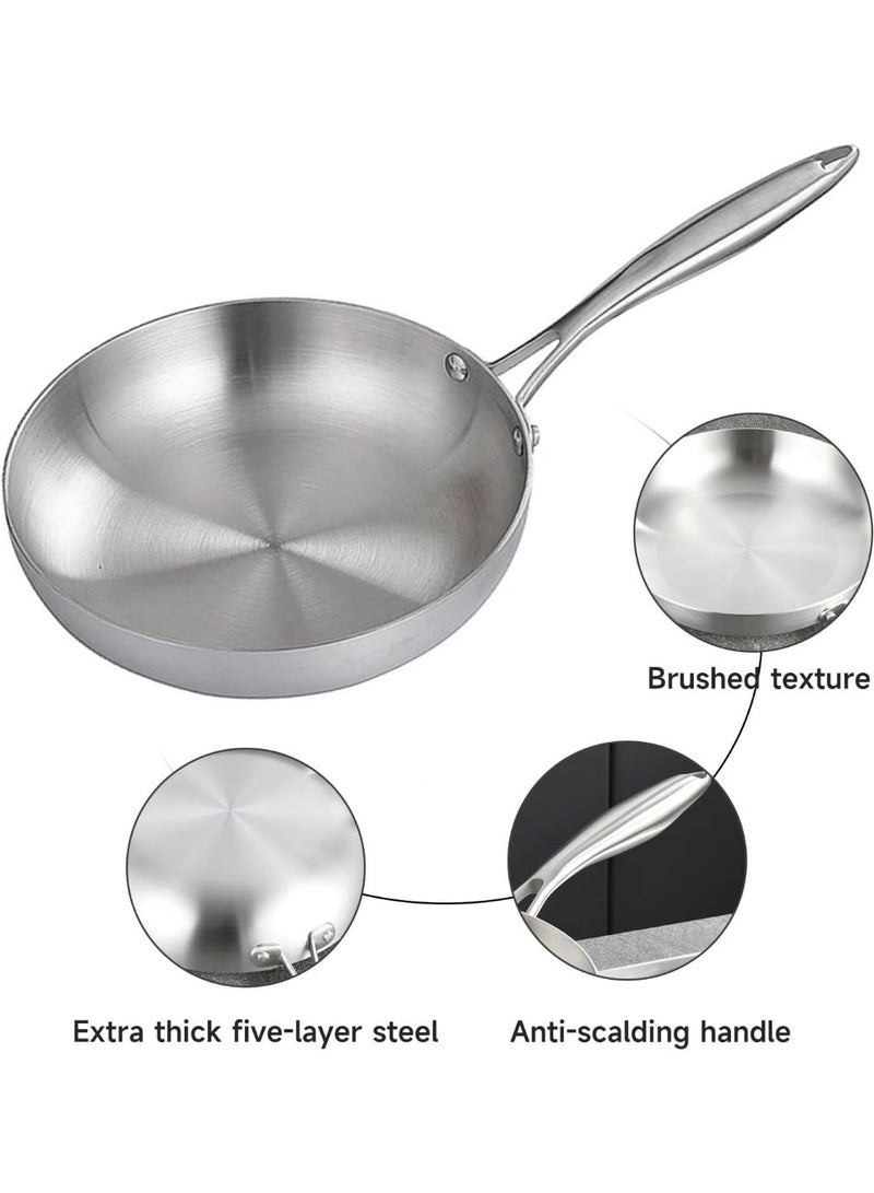 زيريفام مقلاة من الفولاذ المقاوم للصدأ، مقلاة منزلية غير لاصقة، مناسبة لقلي شرائح اللحم، طهي الأومليت، يمكن استخدامها على المواقد الحثية والغازية والكهربائية (30 سم) - Image 4