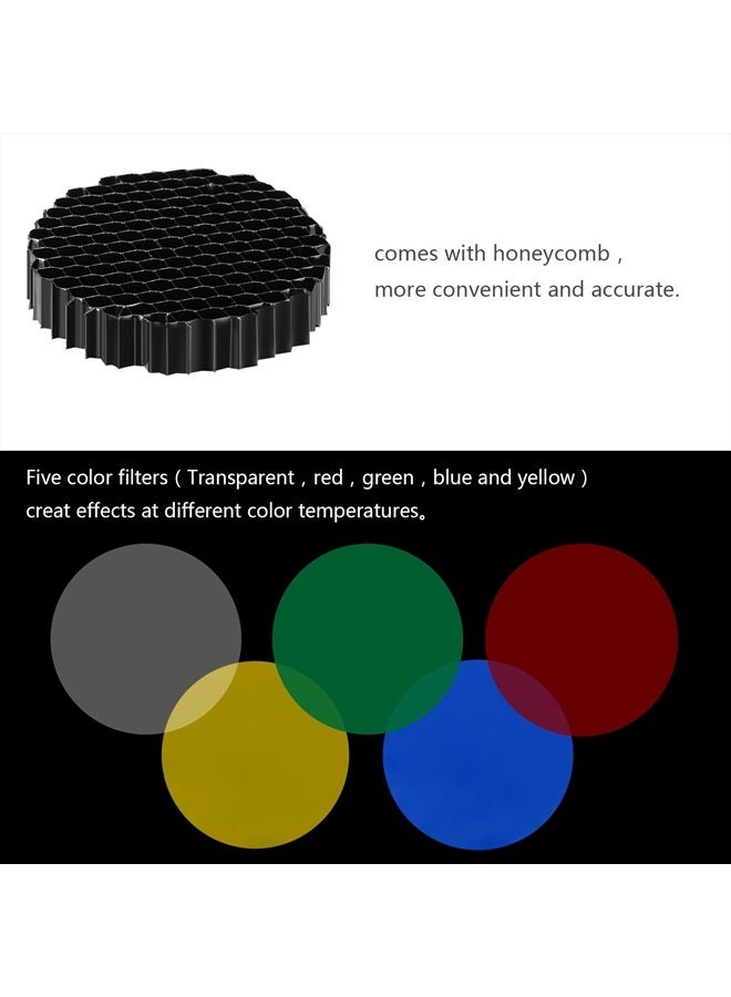 Neewer Medium Aluminium Alloy Conical Snoot Kit with Honeycomb Grid and 5 Pieces Color Gel Filters for Bowens Mount Studio Strobe Monolight Photography Flash Light - Image 4
