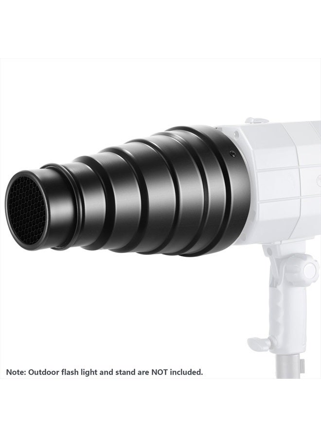 Neewer Medium Aluminium Alloy Conical Snoot Kit with Honeycomb Grid and 5 Pieces Color Gel Filters for Bowens Mount Studio Strobe Monolight Photography Flash Light - Image 5