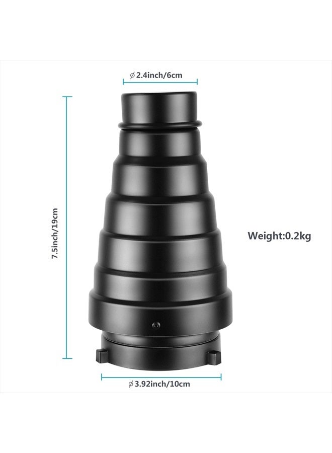 Neewer Medium Aluminium Alloy Conical Snoot Kit with Honeycomb Grid and 5 Pieces Color Gel Filters for Bowens Mount Studio Strobe Monolight Photography Flash Light - Image 3