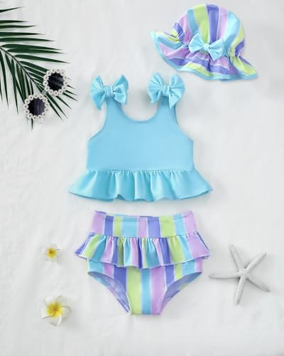 Mioglrie Baby Swimsuit Girl 6 9 12 Months Baby Bathing Suit Girl Infant Two Piece Stripe Blue Bikini Summer Beach Swimwear Tankini Set - Image 3