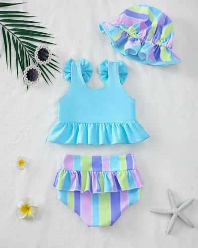 Mioglrie Baby Swimsuit Girl 6 9 12 Months Baby Bathing Suit Girl Infant Two Piece Stripe Blue Bikini Summer Beach Swimwear Tankini Set - Image 4
