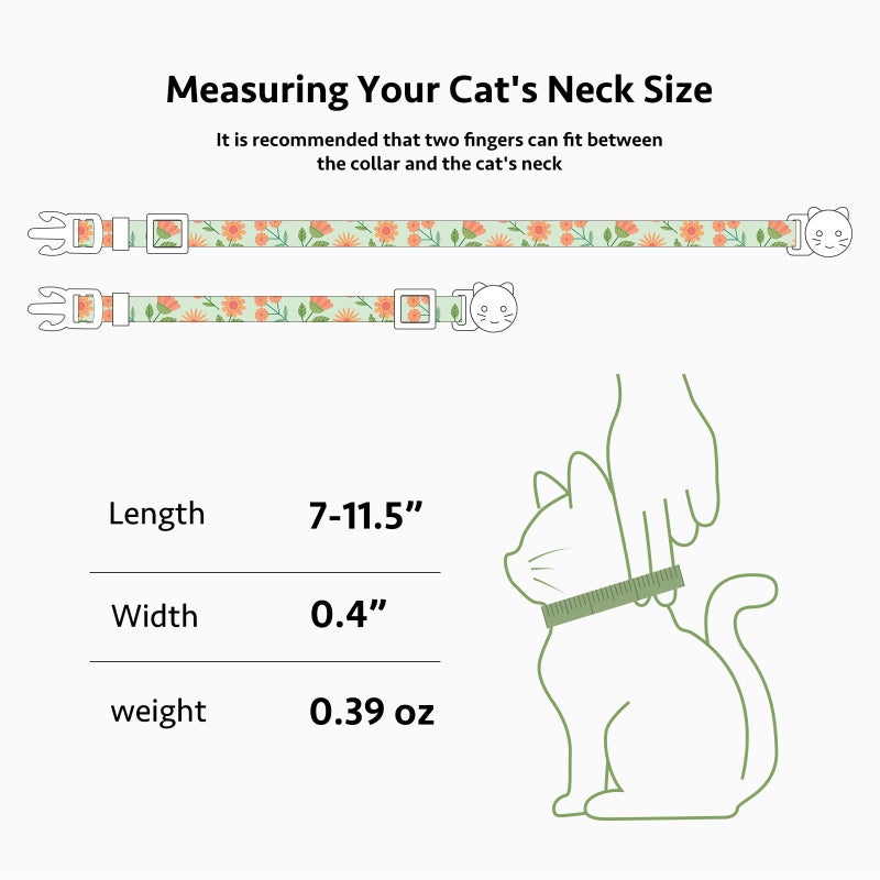 FYEQYAOU 2 Pack Cotton Breakaway Cat Collar Beige and Green Flowers Pendant Cute Kitten Cat Collar with Bell - Image 3