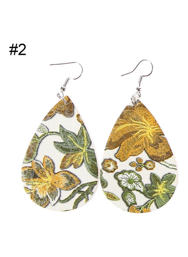NIBEMINENT Water Drop Dangle Embroidery Faux Leather Hook Earrings