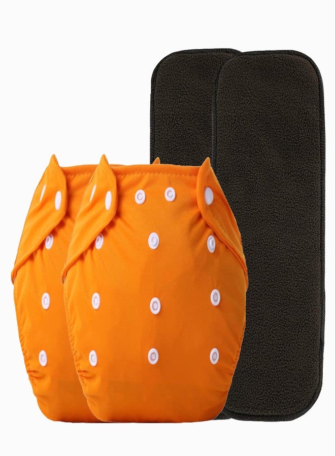 Alya Pocket Button Style Solid Reusable Cloth Diaper All in One Adjustable Washable Diapers Nappies(Without Inserts) for Toddlers/New Borns(0-24 Months,3-16KG) (Pack of 2, Orange,Orange) - Image 1