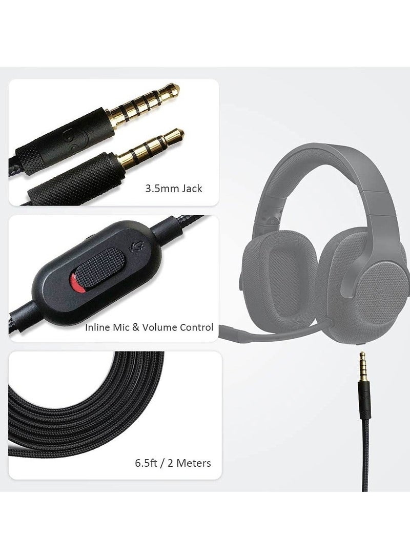 Replacement Audio Aux Cord Cable Compatible with Logitech Wired G Pro/G Pro X/G433/G233 Gaming Headset, G433 Cable Aux Cord Replacement with Inline Mic and Volume Control(6.5FT/2Meter, Black)  - Image 3