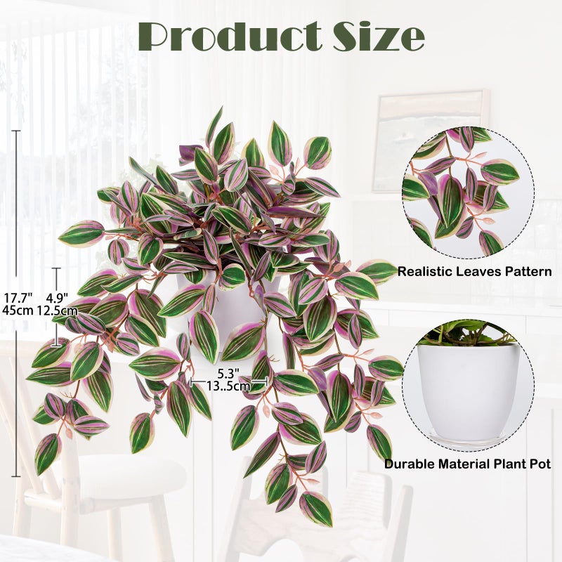 Briful Faux Plants Indoor Fake Potted House Plants Artificial Watermelon Peperomia Hanging Plant for Home Office Bedroom Aesthetic Shelf Kitchen Decoration(Pink - 1 Pack) - Image 2