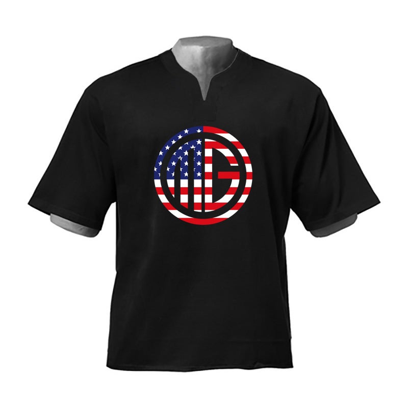muscle sports fitness clothes short sleeve men''s T-shirt breathable loose half sleeve drop shoulder half sleeve iron round collar fashion - Image 1
