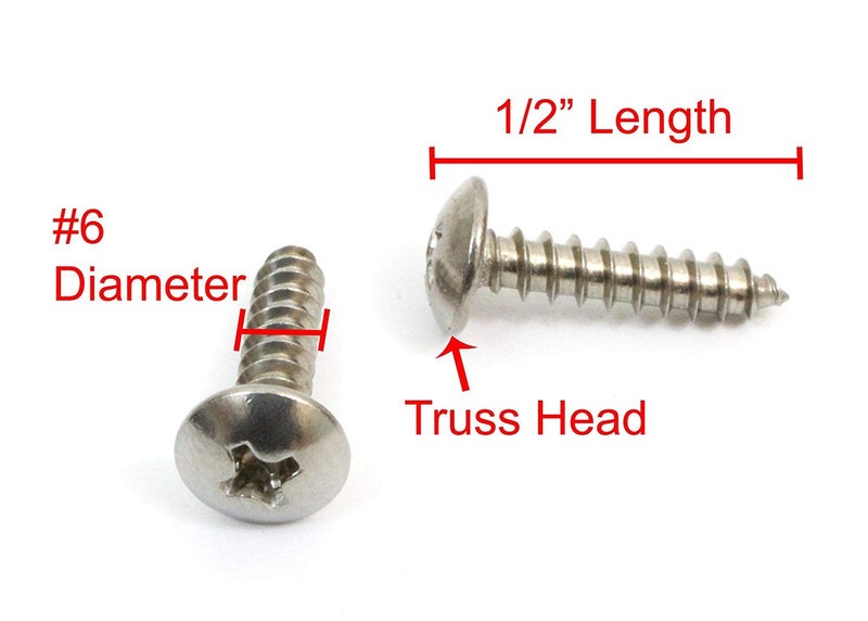 Bolt Dropper No. 6 x 1/2" Stainless Truss Head Phillips Wood Screw, (100 pc), 18-8 (304) Stainless Steel Sheet Metal Screws, Type A Point, Plain Finish by - Image 2
