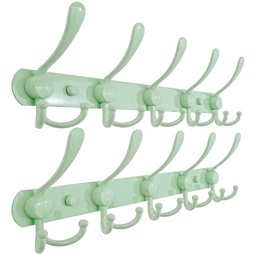 Dseap Coat Rack Wall Mounted 5 Tri Hooks Heavy Duty Stainless Steel Metal Coat Hook Rail for Coat Hat Towel Purse Robes Mudroom Bathroom Entryway Green Pack of 2 - Image 1