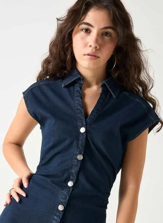 Lee Cooper Lee Cooper Button Down Denim Shirt Dress with Extended Sleeves