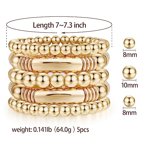 Badu Gold Bangles Bracelet for Women Chunky Curved Stacking Plated Bead Ball Stretchable Bracelets - Image 2