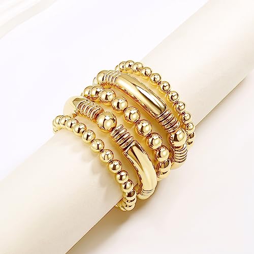 Badu Gold Bangles Bracelet for Women Chunky Curved Stacking Plated Bead Ball Stretchable Bracelets - Image 3
