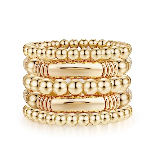 Badu Gold Bangles Bracelet for Women Chunky Curved Stacking Plated Bead Ball Stretchable Bracelets - Image 1