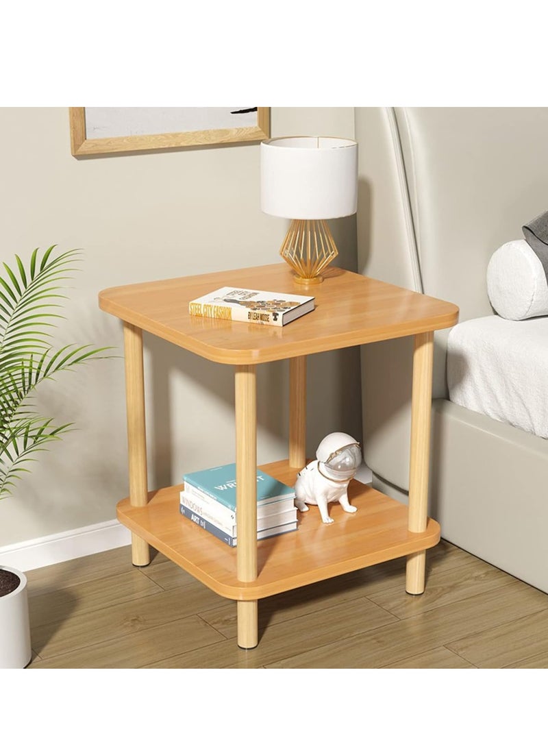 XiuWoo - 2-Tier Wooden Side Tall End Table, Nightstand Bedside Desk, Coffee Table, Home Storage Rack with Storage Rack for Living Room Bedroom Office - Image 1