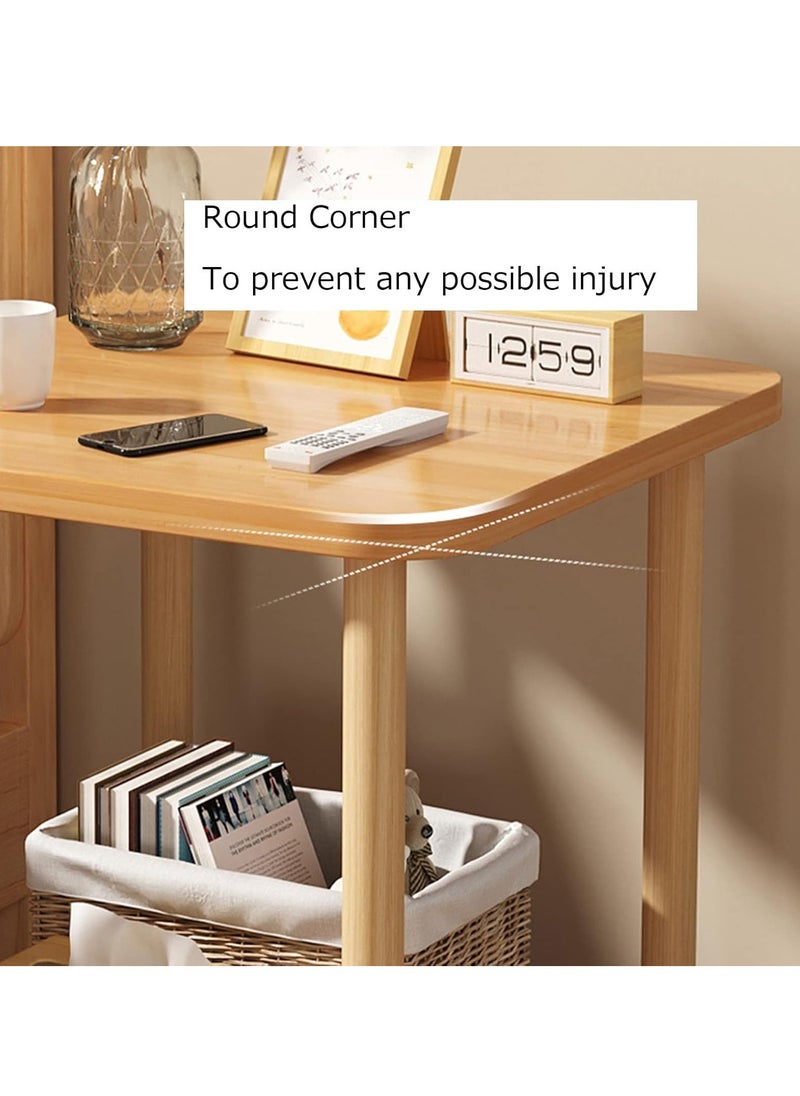 XiuWoo - 2-Tier Wooden Side Tall End Table, Nightstand Bedside Desk, Coffee Table, Home Storage Rack with Storage Rack for Living Room Bedroom Office - Image 1