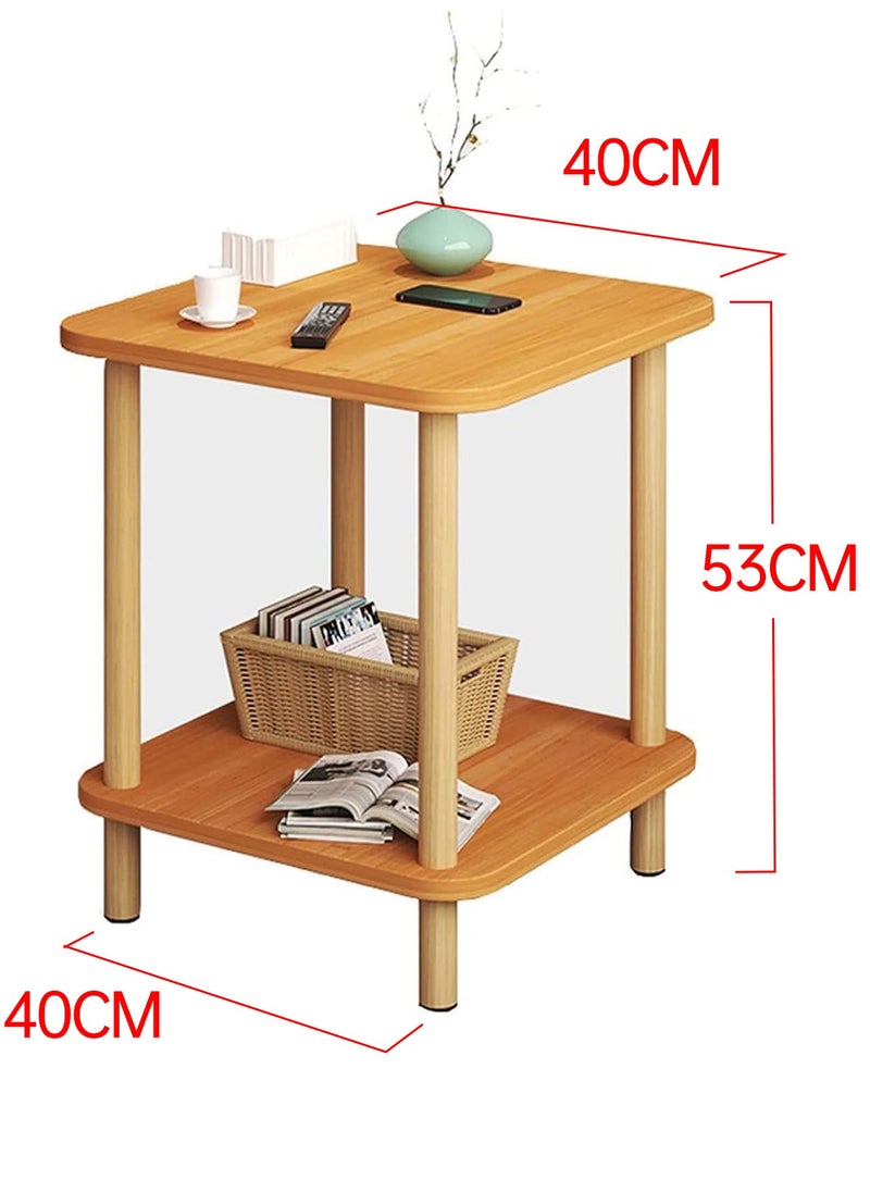 XiuWoo - 2-Tier Wooden Side Tall End Table, Nightstand Bedside Desk, Coffee Table, Home Storage Rack with Storage Rack for Living Room Bedroom Office - Image 1