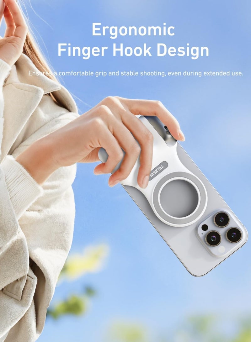 TELESIN Fun Shot Magnetic Phone Camera Grip + Magnetic Selfie Light (Silver) Bundle Kit Compatible with iPhone Magsafe & Android, Creator Kit for Selfies/Photography/TikTok/Zoom Calls/Video - Image 4