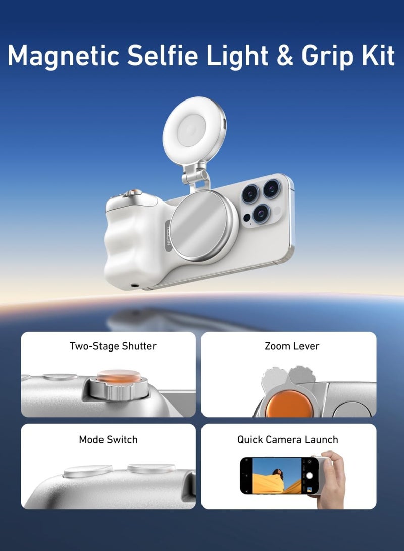 TELESIN Fun Shot Magnetic Phone Camera Grip + Magnetic Selfie Light (Silver) Bundle Kit Compatible with iPhone Magsafe & Android, Creator Kit for Selfies/Photography/TikTok/Zoom Calls/Video - Image 3