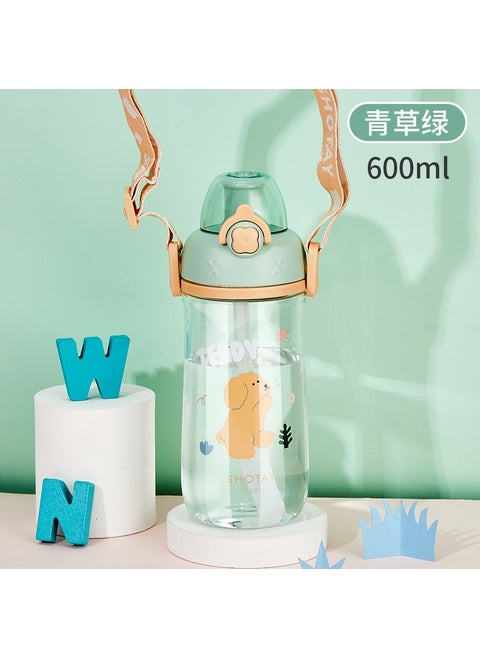 ST-7006 600ML Green Tritan Straw Dog Pattern Flask with Straw