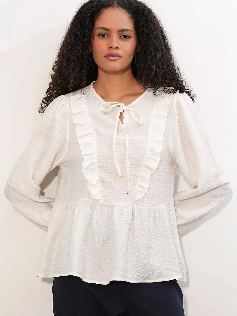 بيغ دارت BDART Frilly Woven Blouse With Tie Closure