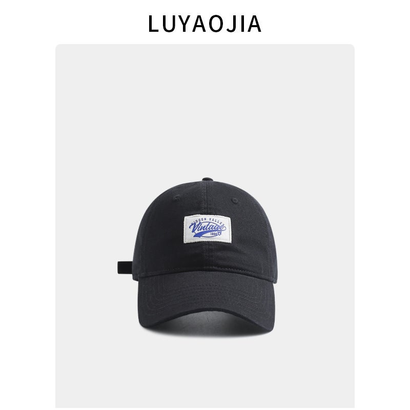Japanese fashion brand cloth label letter baseball cap female Korean style versatile face-looking small spring and summer couple casual peaked cap maleEnglish patch 1996 baseball cap-Black English patch 1996 baseball cap-Black