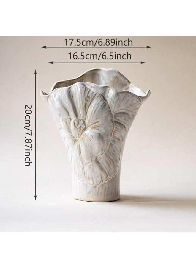 Nordic Modern White Ceramic Decorative Vase - Handcrafted Porcelain with Textured Wave Design for Home Decor - Image 2