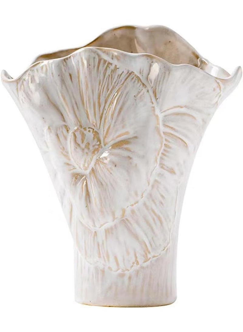 Nordic Modern White Ceramic Decorative Vase - Handcrafted Porcelain with Textured Wave Design for Home Decor - Image 1