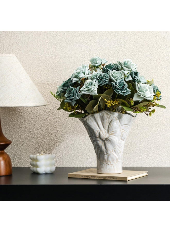 Nordic Modern White Ceramic Decorative Vase - Handcrafted Porcelain with Textured Wave Design for Home Decor - Image 3