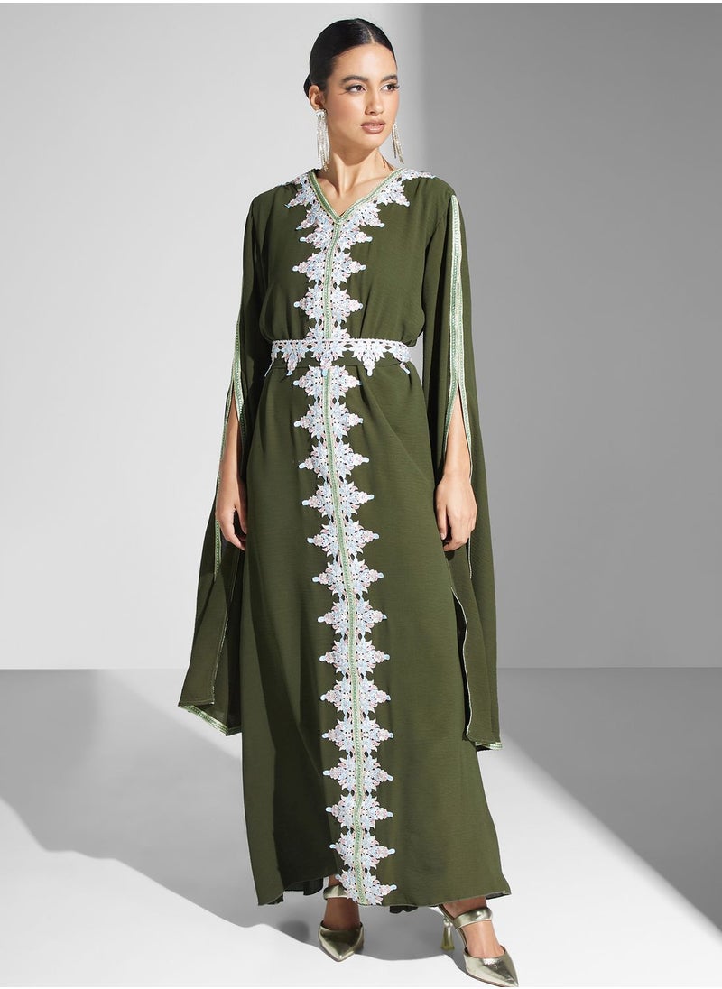 hayas closet - Lace Detail Belted Dress - Image 1
