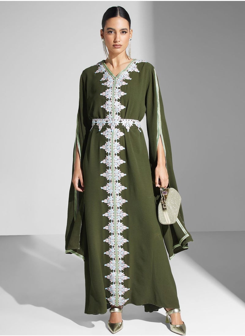 hayas closet - Lace Detail Belted Dress - Image 1