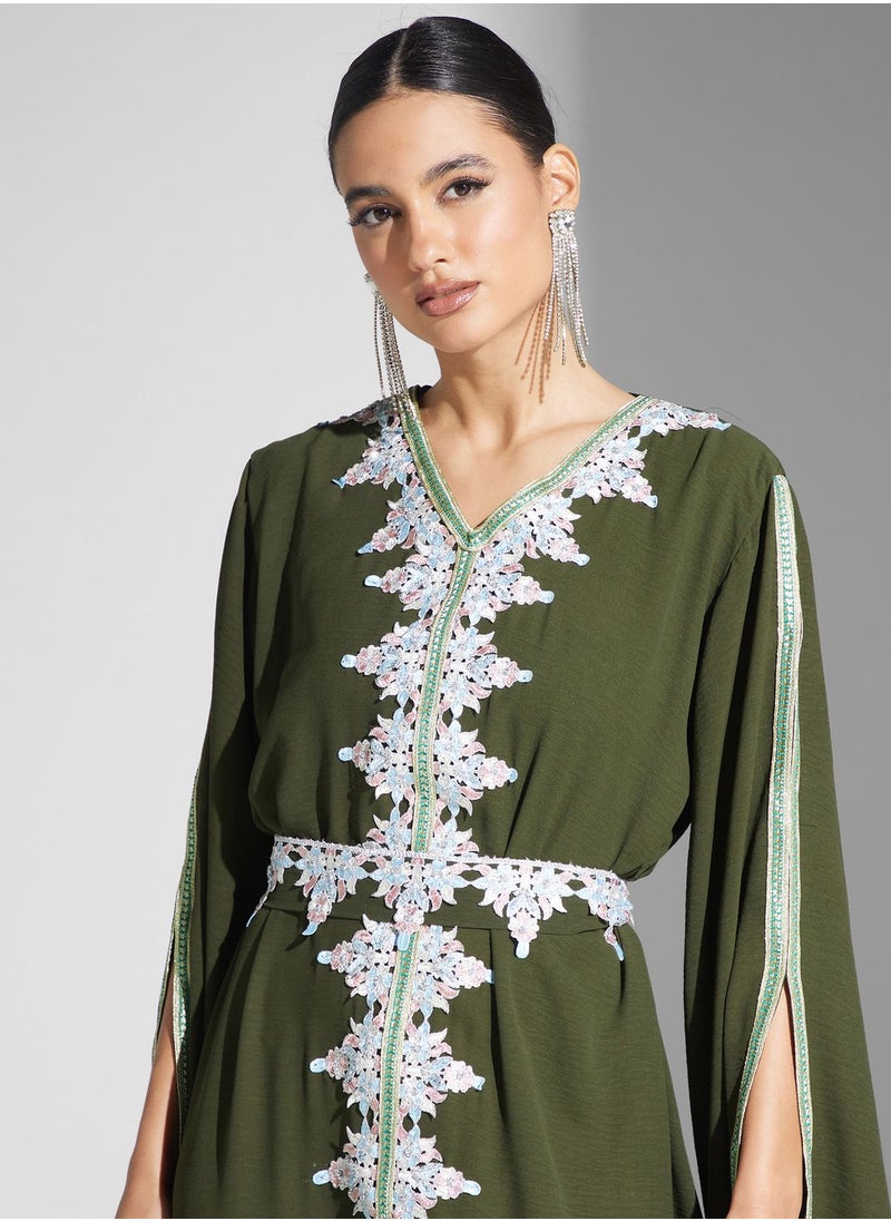 hayas closet - Lace Detail Belted Dress - Image 1