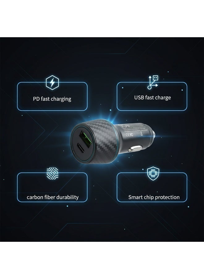 شاحن سيارة ثنائي المنفذ USB فائق السرعة 95W - تقنية PD، تصميم فاخر بألياف الكربون، شحن متزامن لجميع الأجهزة. - Image 5