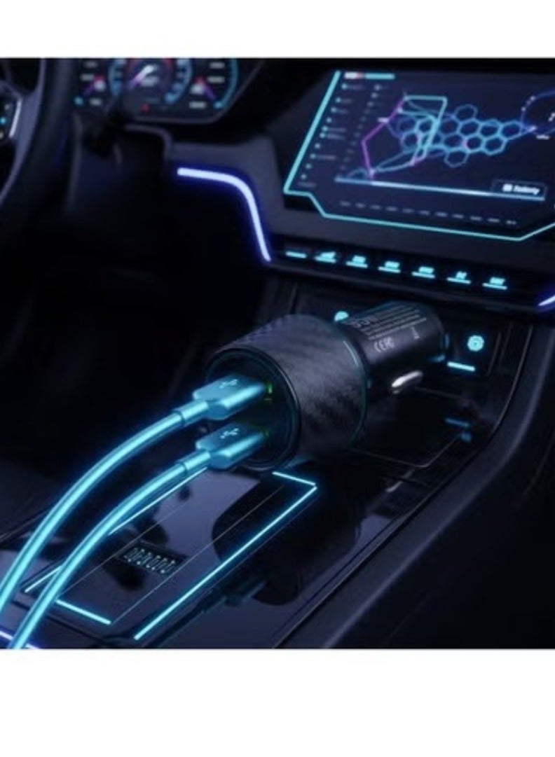 شاحن سيارة ثنائي المنفذ USB فائق السرعة 95W - تقنية PD، تصميم فاخر بألياف الكربون، شحن متزامن لجميع الأجهزة. - Image 4