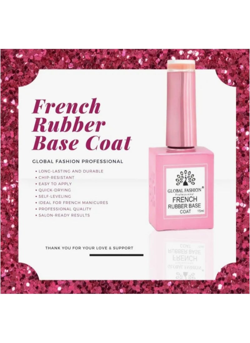 GLOBAL FASHION Professional - GLOBAL FASHION Professional French Rubber Base Coat 15ml: Long-Lasting, Durable, & Chip-Resistant Gel Nail Polish Base Coat for Manicure and Pedicure | (12) - Image 1
