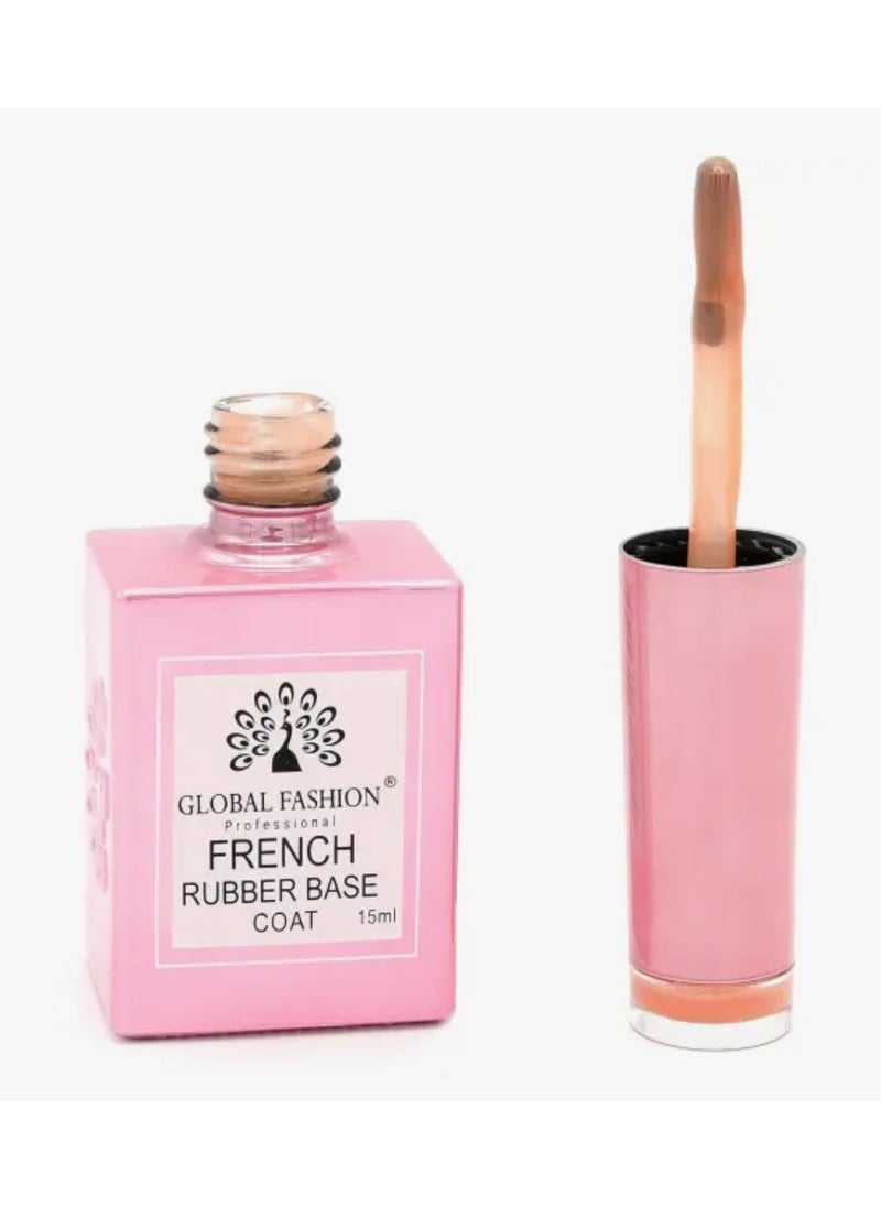 GLOBAL FASHION Professional - GLOBAL FASHION Professional French Rubber Base Coat 15ml: Long-Lasting, Durable, & Chip-Resistant Gel Nail Polish Base Coat for Manicure and Pedicure | (12) - Image 1