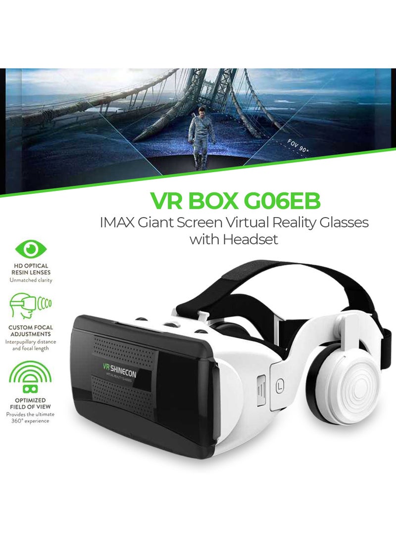 Shinecon G06EB Virtual Reality 3D Video Glasses Suitable for 4.7 inch - 6.1 inch Smartphone with HiFi Headset (White)  - Image 2