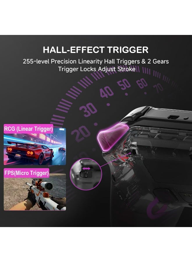 وحدة تحكم لاسلكية ASRVA لأجهزة PS5/PS5 Pro/PC، مزودة بعصا تحكم ومحفزات تعمل بتقنية تأثير هول (بدون انحراف)، زرين خلفيين، إضاءة RGB، تصميم شفاف، وضعان، متوافقة مع iOS/Android - Image 5