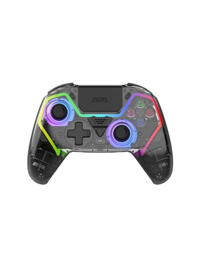 وحدة تحكم لاسلكية ASRVA لأجهزة PS5/PS5 Pro/PC، مزودة بعصا تحكم ومحفزات تعمل بتقنية تأثير هول (بدون انحراف)، زرين خلفيين، إضاءة RGB، تصميم شفاف، وضعان، متوافقة مع iOS/Android - Image 1