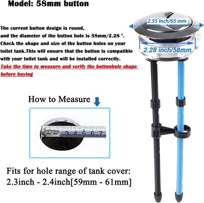 VALLVATER Toilet Push Button 58mm Thread Diameter Dual Push Flushing Button Adjustable Toilet Water Tank Button - Image 2