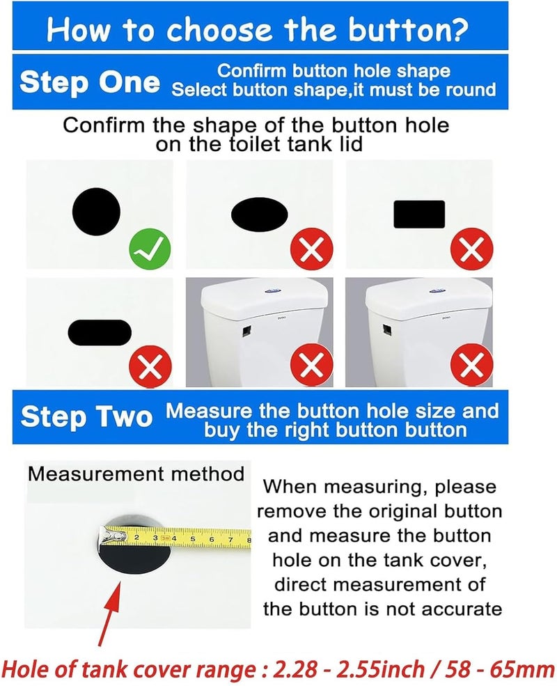 VALLVATER Toilet Push Button 58mm Thread Diameter Dual Push Flushing Button Adjustable Toilet Water Tank Button - Image 3