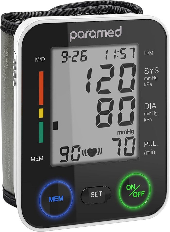 PARAMED Automatic Wrist Blood Pressure Monitor: Blood-Pressure Kit of Bp Cuff + 2AAA and Carrying case - Irregular Heartbeat Detector & 90 Readings Memory Function & Large Display - Image 1