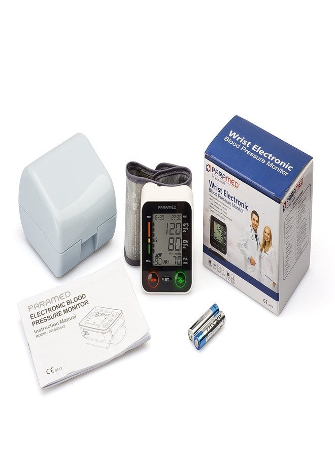 PARAMED Automatic Wrist Blood Pressure Monitor: Blood-Pressure Kit of Bp Cuff + 2AAA and Carrying case - Irregular Heartbeat Detector & 90 Readings Memory Function & Large Display - Image 4